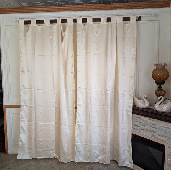 Satin Curtain Panels 2 pc Tab Top 86W x 80L Cream Shine Handmade Double Fabric - Picture 7 of 13